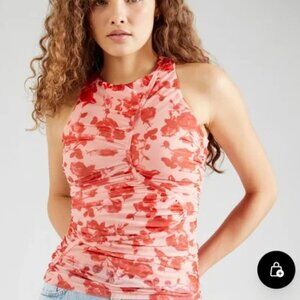 Bardot Felicia Mesh Ruched Red Floral Top 10